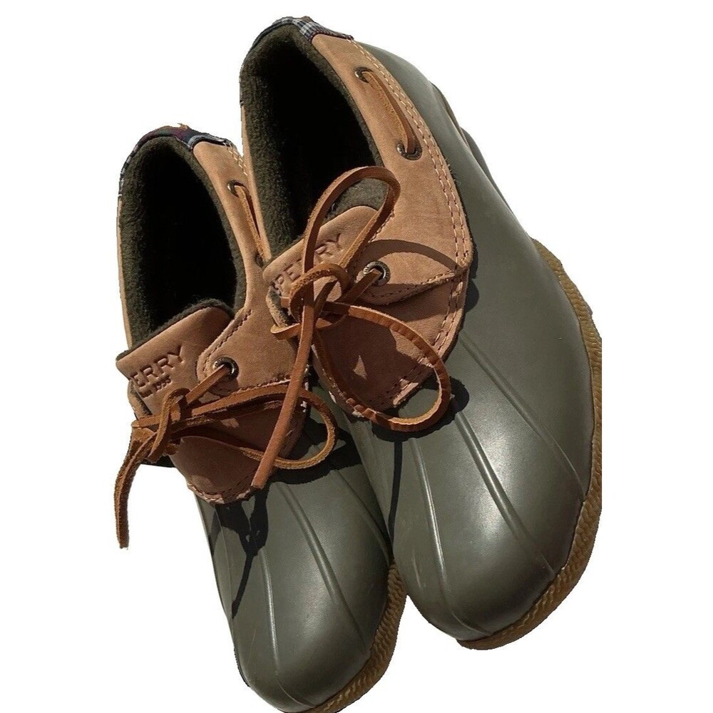 Sperry Top-Sider Saltwater Waterproof Duck Boots Olive Green Brown Women’s 8.5